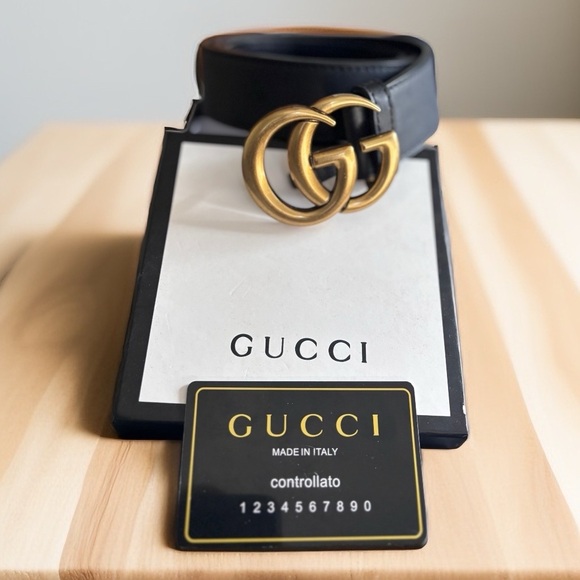 Gucci Black Belt with Gold Double G Buckle (Size: 42/100) - Picture 1 of 2